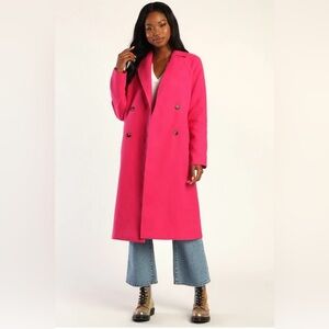 Lulus Hot Pink Iconic Entrance Double Breasted Coat - LARGE